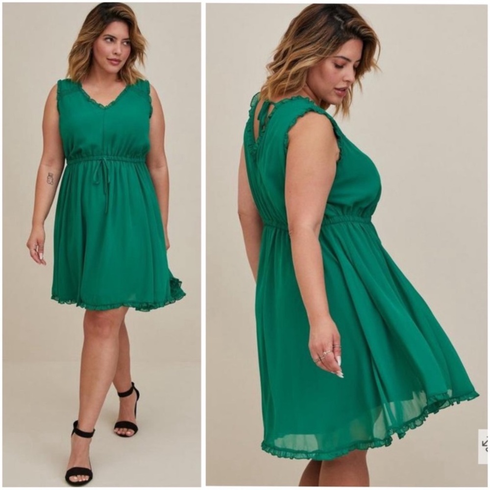 Torrid Chiffon Ruffle Trim Mini Dress Kelly Green NWOT 3